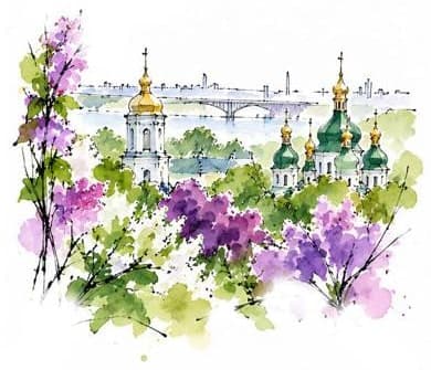 Сюжет «Бузковий Київ» — готова акварельна робота